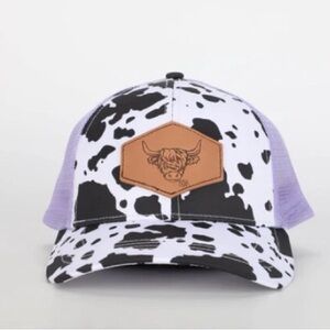 Cow Print Cap with Purple Accents